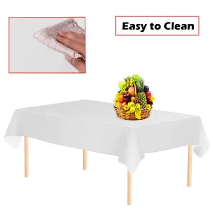 White Plastic Table Cover, Disposable Wipe Clean Waterproof Tablecloth - 54"x72"