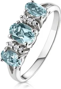 Aquamarine 0.80Ct And Diamond 9K White Gold Ring