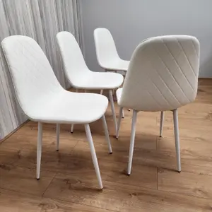 4 Dining Chairs white Chairs Stitched Leather Chairs, Living  Kitchen Room Chairs