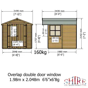 Shire 7x7 Overlap Pressure Treated Double Door Garden Shed with Windows