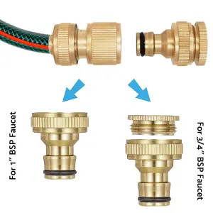 Premium Brass Hose Tap Connector (3/4" & 1" BSP) & Quick-Release Hozelock Compatible Brass Hose Connector - Corrosion-Resistant