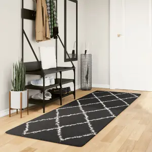 Shaggy Rug PAMPLONA High Pile Modern Black and Cream 80x250 cm