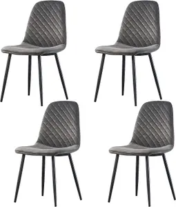 Alivio 4x Velvet Dining Chairs Fabric Upholstered Seat with Metal Legs Home Kitchen Counter Chairs  Set of 4 - Grey