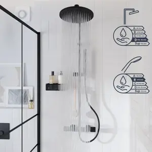 GoodHome Levanna Matt Black Thermostatic Mixer Multi head shower