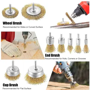 9 Sizes Metal Brushes With 1/4 Inch Shank - Cup Brush And Tube Brush Kit - Brass Coated Wire Brush Wheel - Durable