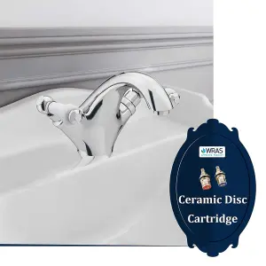 BATHWEST Traditional Victorian Bathroom Monobloc Basin Sink Mixer Taps  Twin Lever