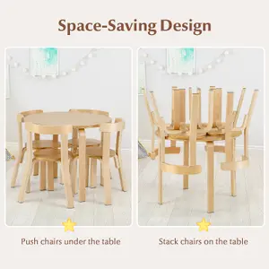 Costway 5-Piece Kids Table and Chair Set Children Wooden Activity Table 4 Curved Chairs