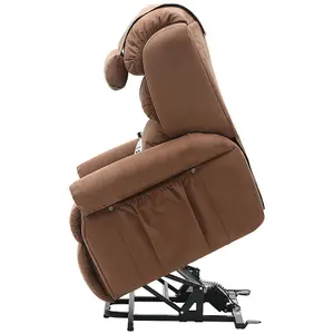 Dual Motor Rise and Recline Armchair - Waterfall Pillow - Brown Suedette Fabric