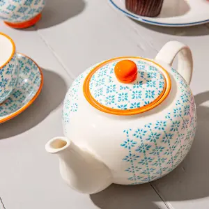 Nicola Spring - Hand-Printed Teapot - 820ml - Blue