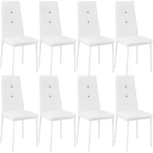 Dining Chairs Set of 8 - upholstered, faux leather, high backrest with rhinestones - white