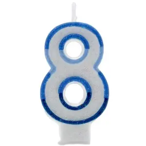 Apac Number 8 Glitter Candles (Pack of 6) Blue/White (One Size)