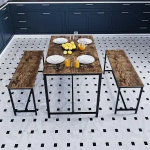 Vida Designs Brooklyn Dark Wood Industrial 4 Seater Dining Table & Bench Set