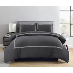 Harmonia Polyester Solid Colour Duvet Cover Set with Pillowcases Charcoal/White / Double Duvet Cover + 2 Standard Pillowcases