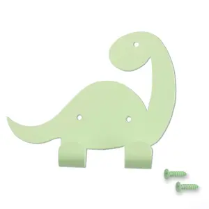 Dinosaur Double Coat Hooks, Door Wall Mounted Hanger for Boys Girls Kids Children Bedroom Nursery Room (Green)