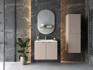 Bathroom Vanity Sink Basin 600mm Modern Wall Hung Cabinet Herringbone Beige Cara