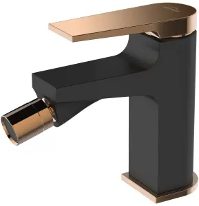 Invena Black/Rose Gold Brass Bathroom Bidet Faucet Mixer Tap + Click-Clack Plug