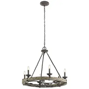 6 Bulb Chandelier Hanging Pendant Ceiling Light Weathered Zinc LED E14 60W Bulb