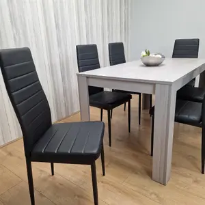 Dining Table and 6 Chairs Grey 6  Black Leather Chairs Wood Dining Set Furniture