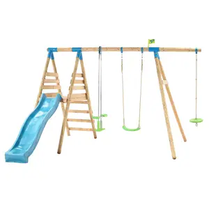 TP Knightswood Triple Wooden Swing & Slide Set With Glide Ride & Button Seat - FSC certified