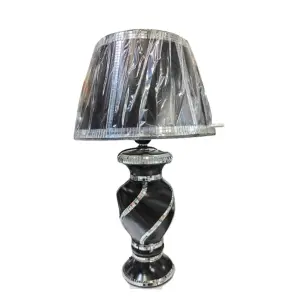 Black Silver Glitter Mirrored Table Lamp with Shade Spiral Design