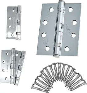 EAI - 4" Door Hinges & Screws G11 FD30/60 - 102x76x2.7mm Square - Polished Chrome Pack of 2 Pairs