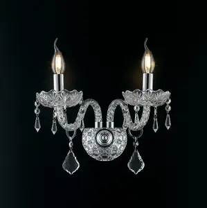 Luminosa INCANTO Twin 2 Light Candle Wall Light Chrome, Crystal 40x34x18cm