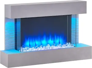 FLAMME Kingston Wall Mounted Fireplace up to 60" with 3 Flame Colours and 13 Mood Lighting Options (39" CEMENT GREY)