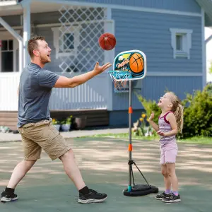 HOMCOM 3 Pcs Kids Basketball Set w/ Hoop Ball Pump Height Fillable Base 3-8 Yrs