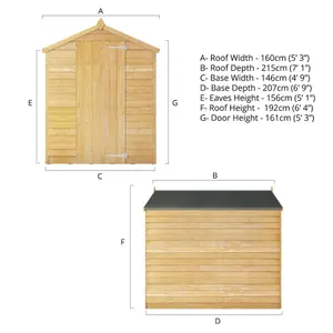 Waltons Garden Shed 7ft x 5ft Single Door Overlap Apex Windowless Wooden Outdoor Storage Building