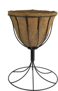 Bell Shaped Jardiniere Planter & Coco Liner Wrought Iron Freestanding