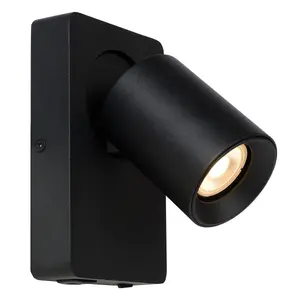 Lucide Nigel Modern Wall Spotlight - LED Dim. - GU10 - 1x5W 3000K - With USB charging point - Black