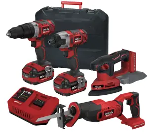 Lumberjack Cordless 20V Combi Drill Impact Driver Drill Detail Sander & Recip Reciprocating Saw with 4A Batteries & Fast Charger