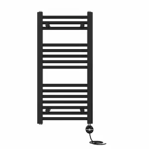 Right Radiators Prefilled Thermostatic Electric Heated Towel Rail Straight Ladder Warmer Rads - Black 800x400 mm