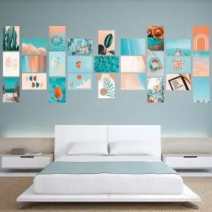 Walplus Orange and Teal Aesthetic Wall Collage  Stickers Set - 30 pcs