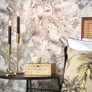 Liquid Marble Wallpaper In Grey And Gold