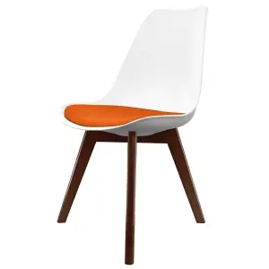 Soho White & Orange Plastic Dining Chair with Squared Dark Wood Legs