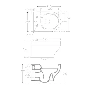 GoodHome Cavally White Rimless Wall hung Round Toilet pan with Soft close seat