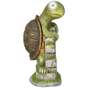 Outsunny Vivid Garden Statue Tortoise Sculpture with Solar-powered LED Light