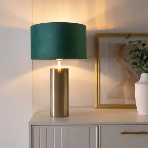 ValueLights Lexy Gold Touch Table Lamp with Forest Green Velvet with Gold Inner Lamp Shade