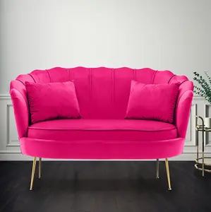 2 Seater Loveseat Small Sofa in Dark Pink Velvet Fabric