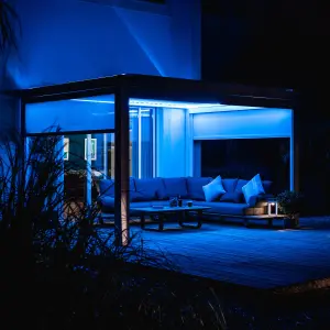 PergoSTET 4m x 4m Pergola with 3 Drop Sides and LED Lighting in White