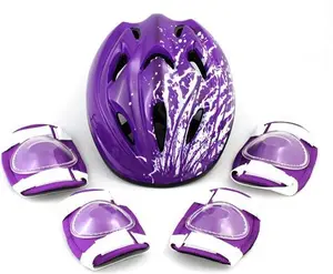 Challenge Kid's Bike Helmet, Elbow And Knee Pads - Purple