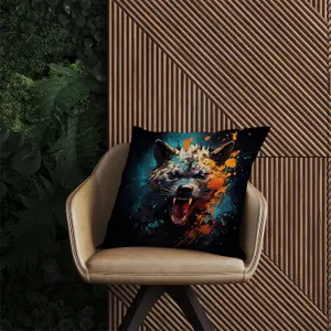 Splashart Angry Hyena Face Outdoor Cushion 60cm x 60cm