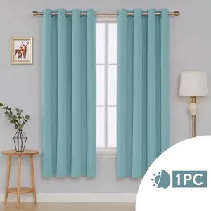 Polyester Blackout Grommet / Eyelet Door Curtain Panel Sky Blue / 132 W x 183 D cm