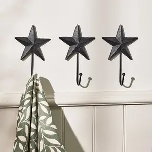 Traditional Set of 3 Decorative Coat, Key Clothes Hanger Star Wall Hooks