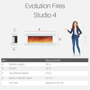 Studio 4 Built in Britain Wall Mounted Electric Fireplace, LED Flame, Fully Assembled, 54 Inches Wide