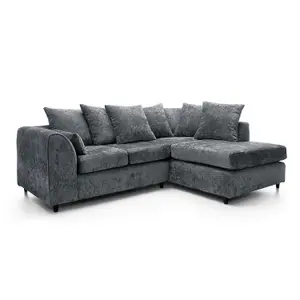 Harriet Crushed Chenille Right Facing Corner Sofa in Dark Grey