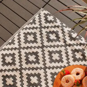 Outdoor Rug Garden Geometric Waterproof Area Mat, Grey White - 160 x 230cm