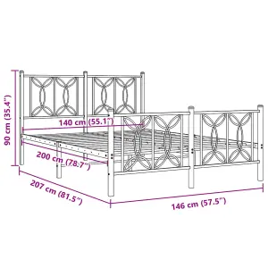 Berkfield Metal Bed Frame without Mattress with Footboard Black 140x200cm