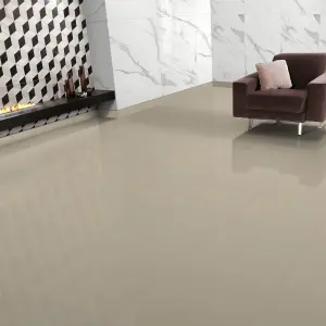 Musetta Beige Gloss Marble effect Porcelain Indoor Wall & floor Tile Sample